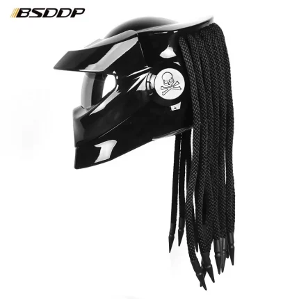 Predator Fiber glass Motorcycle Helmet Full Face Iron Warrior Man unique stylish flip up Helmet moto with LED spotlight