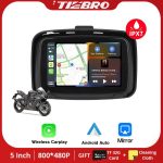 TIEBRO 5.0 Inch Motorcycle Wireless Carplay Android Auto Portable Moto GPS Navigation Screen IPX7 Waterproof Display BT